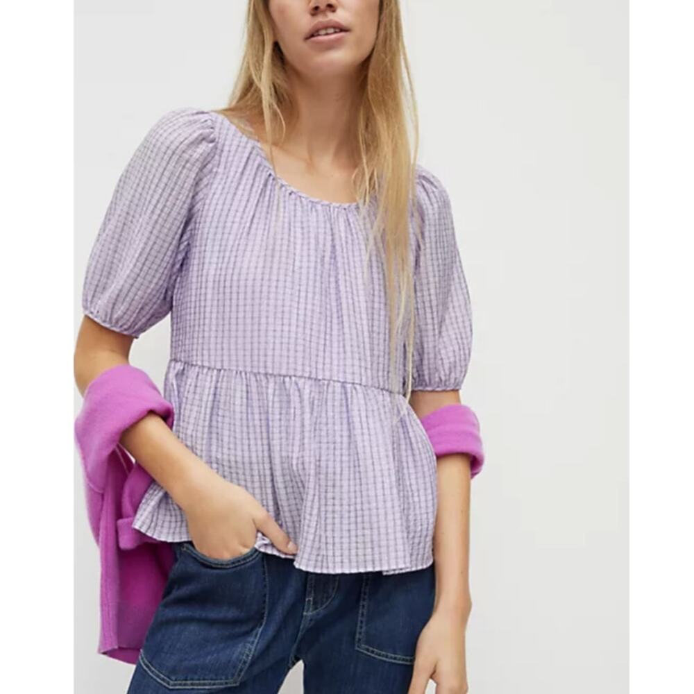 NWT Anthropologie Find Me Now Liljana Babydoll Blouse Lilac L